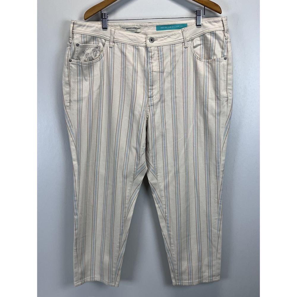 NEW! Anthropologie Pilcro Striped Jeans Pants Sz 20W Plus High Rise Slim Ivory